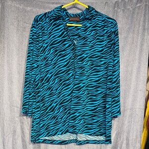 Dana Buchman Blue and Black Zebra Print Top
